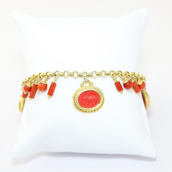 Picture of 18k Yellow Gold Red Coral Charm Bracelet