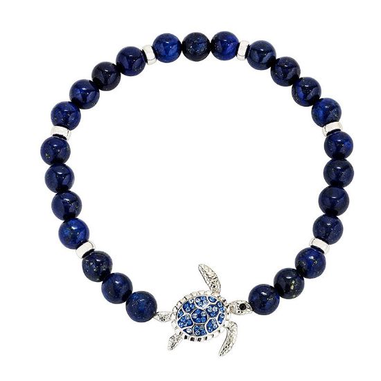 Picture of Sterling Silver Turtle Lapis Stretchy Bracelet