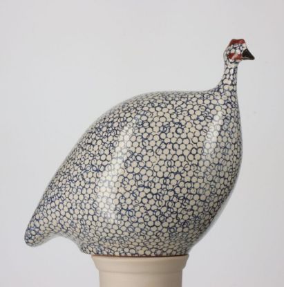 Picture of Medium White Guinea Hen with Cobalt Blue Spots