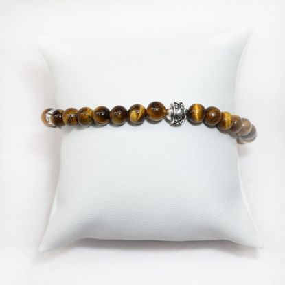 Picture of AXION Matte Finished Tiger Eye & Sterling Silver Greek Key Beaded Bracelet