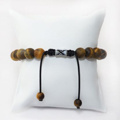 Picture of AXION Sterling Silver Washers & Tiger Eye Beaded Adjustable Bracelet