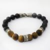 Picture of AXION Sterling Silver Black Onyx & Tiger Eye Beaded Bracelet with Meanders Motif