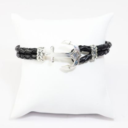 Picture of AXION Sterling Silver Black Double Leather & Anchor Clasp