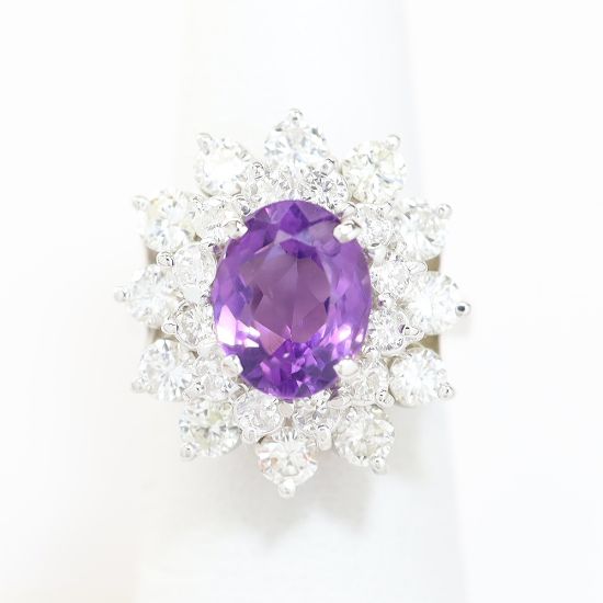 Picture of 14k White Gold Oval Amethyst & Diamond Halo Ring