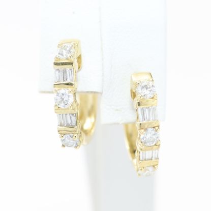 Picture of 14k Yellow Gold Mixed Brilliant & Baguette Cut Diamond Hoop Earrings
