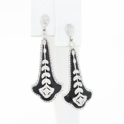 Picture of 18k White Gold Black Onyx & Diamond Dangling Earrings