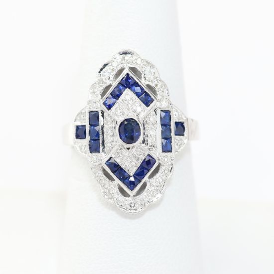Picture of Art Deco 14k White Gold Diamond & Sapphire Ring 