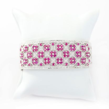 Picture of 18k White Gold Ruby & Diamond Hinged Bracelet