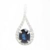 Picture of 14k White Gold Oval Sapphire & Diamond Halo Teardrop Pendant