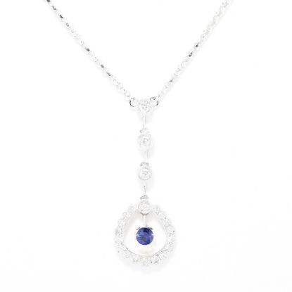 Picture of 18k White Gold Sapphire & Diamond Halo Teardrop Pendant