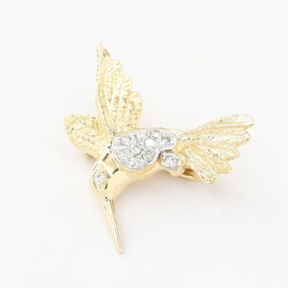 Picture of 14k Yellow Gold Diamond Hummingbird Brooch