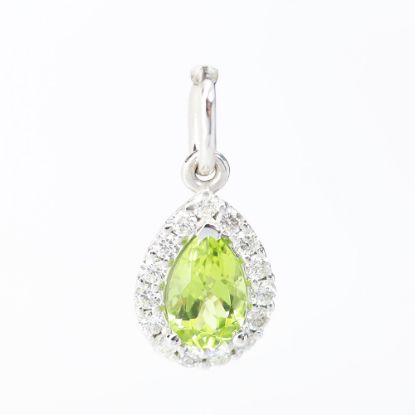 Picture of 14k White Gold Pear Cut Peridot & Diamond Halo Pendant