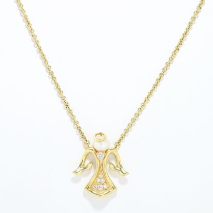 Picture of 18k Yellow Gold Akoya Cultured Pearl & Diamond Angel Motif Necklace