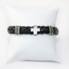 Picture of AXION Sterling Silver Black Braided Leather Bracelet with Cross Motif