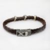 Picture of AXION Sterling Silver Brown Braided Leather Bracelet with Crosses and Skull Motif