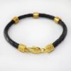 Picture of AXION 14k Yellow Gold Greek Design Black Braided Leather Bracelet