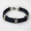 Picture of AXION Sterling Silver Greek Key Motif & Navy Blue Braided Leather Bracelet