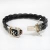 Picture of AXION Sterling Silver Black Braided Leather Bracelet with Cross Motif 