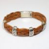 Picture of AXION Sterling Silver Greek Key & Light Brown Braided Leather Bracelet
