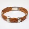 Picture of AXION Sterling Silver Greek Key & Light Brown Braided Leather Bracelet