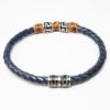 Picture of Sterling Silver Navy Blue Leather Bracelet with Greek Meanders Motif