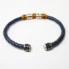 Picture of Sterling Silver Navy Blue Leather Bracelet with Greek Meanders Motif