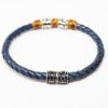 Picture of Sterling Silver Navy Blue Leather Bracelet with Greek Meanders Motif