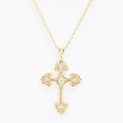Picture of 14k Yellow Gold Filigree Diamond Cross Pendant