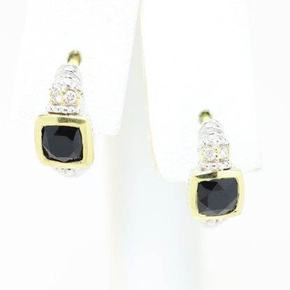 Picture of Sterling Silver & 18k Yellow Gold Onyx & Diamond Mini Hoop Earrings