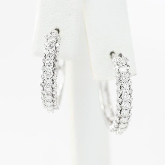 Picture of 14k White Gold Diamond Hoop Earrings