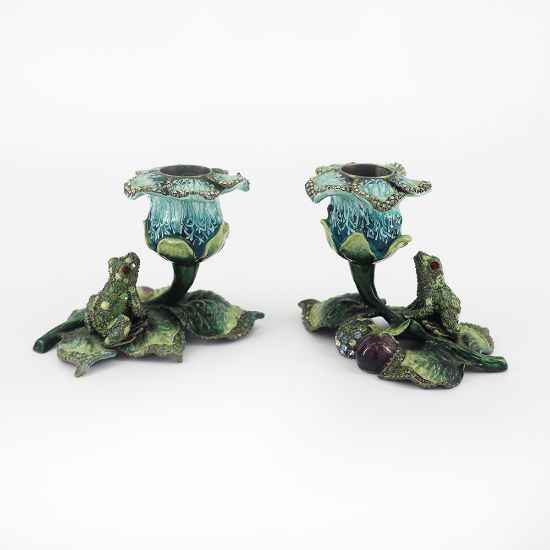 Picture of Pair of Crystal Encrusted Frog Candlesticks