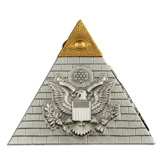 Picture of 2023 Barbados: Eye of Providence 5 Oz. Silver & 24k Gold Plated Pyramid Coin