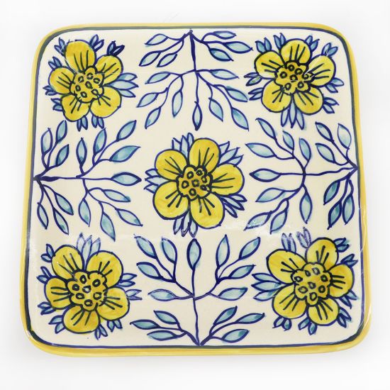 Picture of Square Hand Painted Plate, Golden Floral