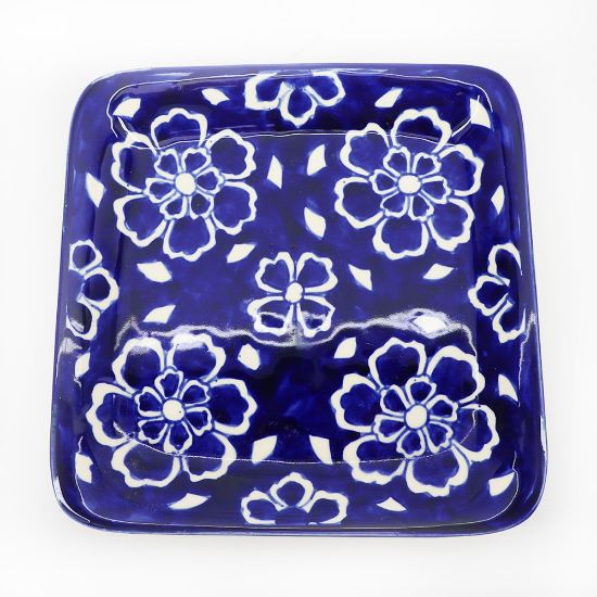 Picture of Square Hand Painted Plate, Cobalt Floral