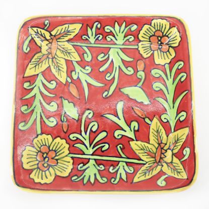 Picture of Square Hand Painted Plate, Red & Gold Floral