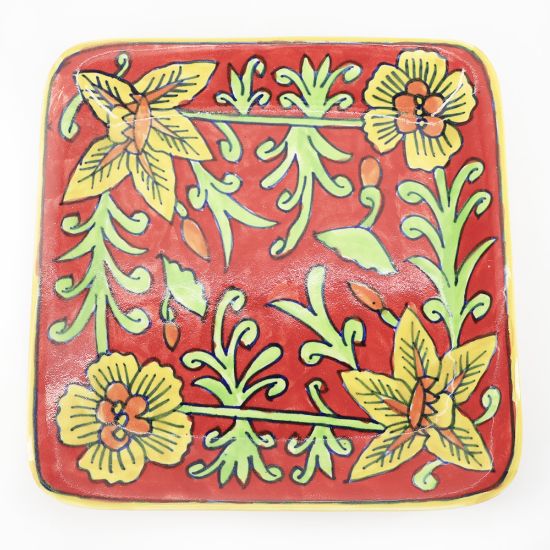 Picture of Square Hand Painted Plate, Red & Gold Floral
