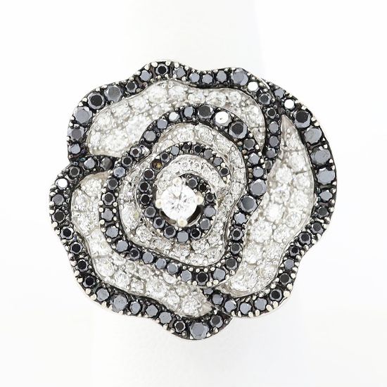 Picture of 14k White Gold Pavé Set Black & White Diamond Rose Ring