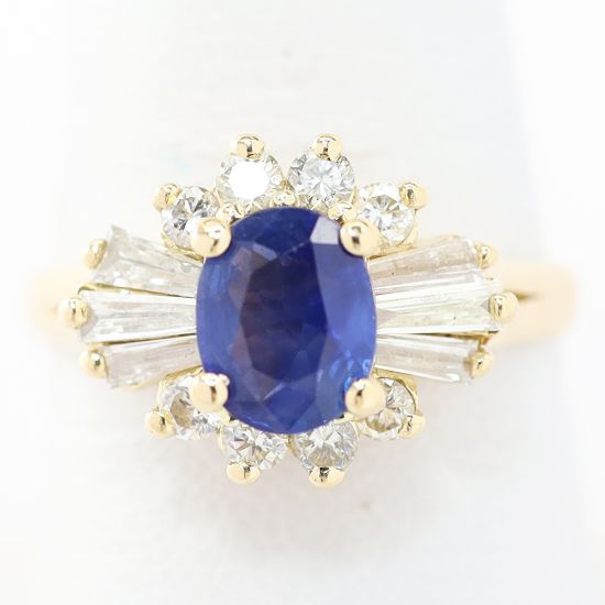 Picture of 14k Yellow Gold Oval Sapphire & Diamond Halo Ring