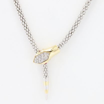 Picture of 14k Two Tone Gold Diamond & Ruby Snake Popcorn Link Adjustable Necklace