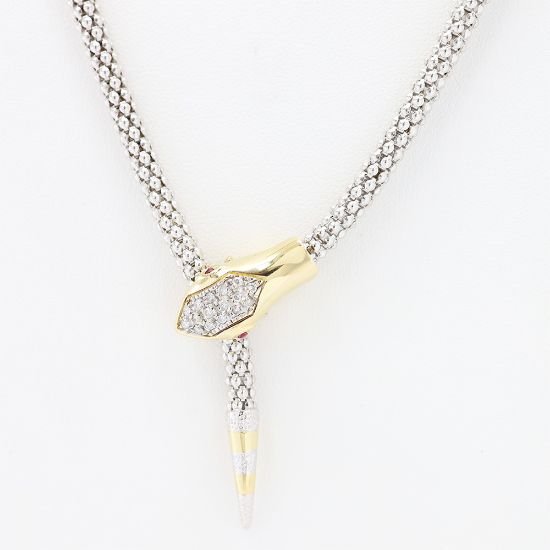 Picture of 14k Two Tone Gold Diamond & Ruby Snake Popcorn Link Adjustable Necklace