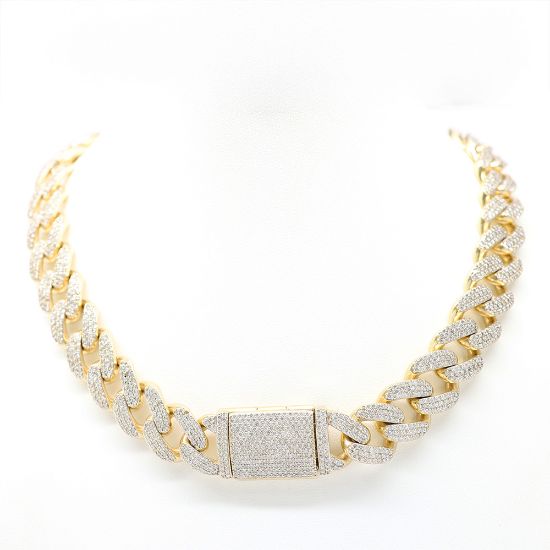 Picture of 14k Yellow Gold Cuban Link Diamond  Necklace