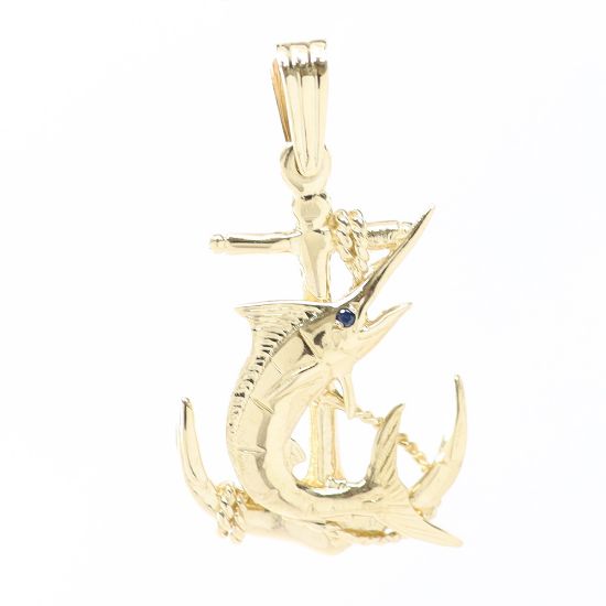 Picture of 14k Yellow Gold & Sapphire Swordfish Pendant