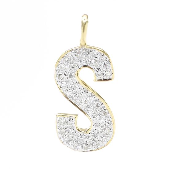 Picture of 14k Yellow Gold Diamond 'S' Initial Pendant