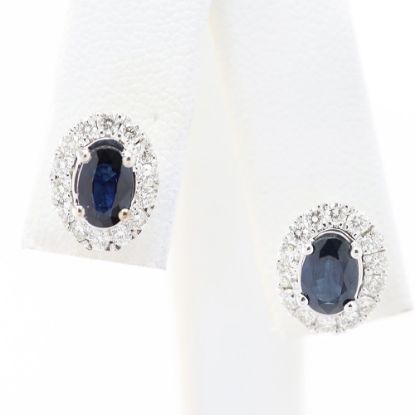 Picture of 14k White Gold Oval Cut Sapphire & Diamond Halo Earring Studs
