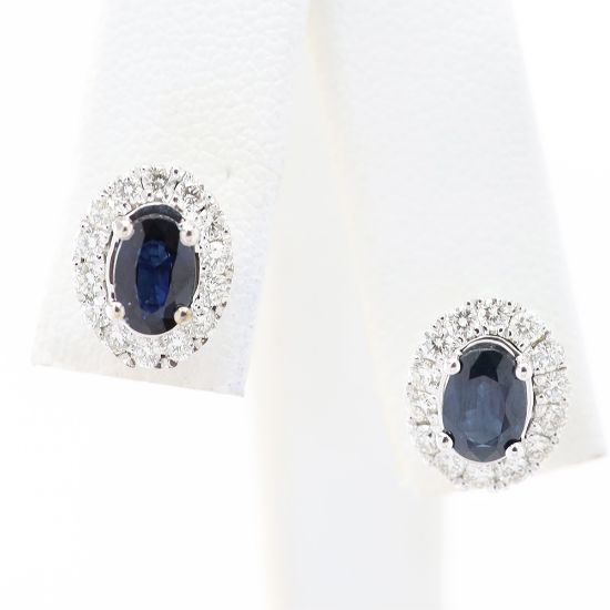 Picture of 14k White Gold Oval Cut Sapphire & Diamond Halo Earring Studs