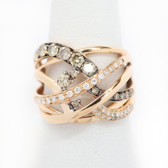 Picture of 14k Rose Gold Chocolate & White Diamond Crossover Ring