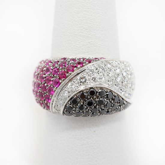Picture of 18k White Gold Pavé Set Diamond & Ruby Ring