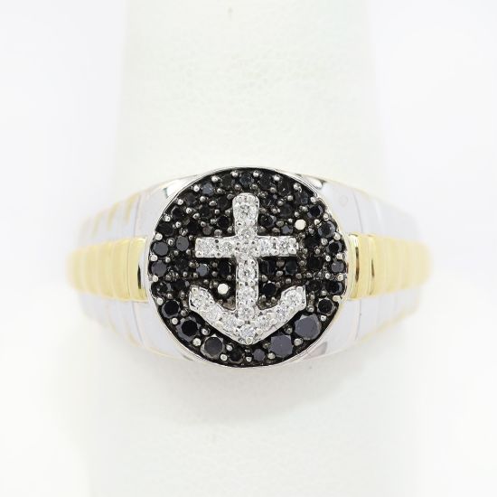 Picture of 14k Two Tone Gold Black & White Diamond Anchor Ring