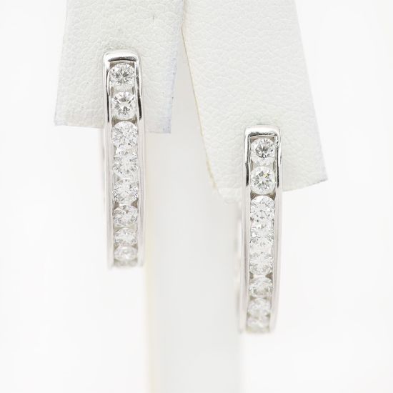 Picture of 14k White Gold Diamond Hoop Earrings