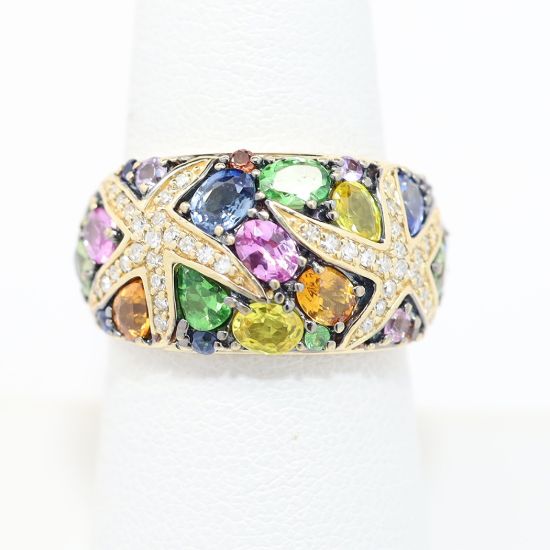 Picture of 14k Yellow Gold Multi Sapphire & Diamond Starfish Ring